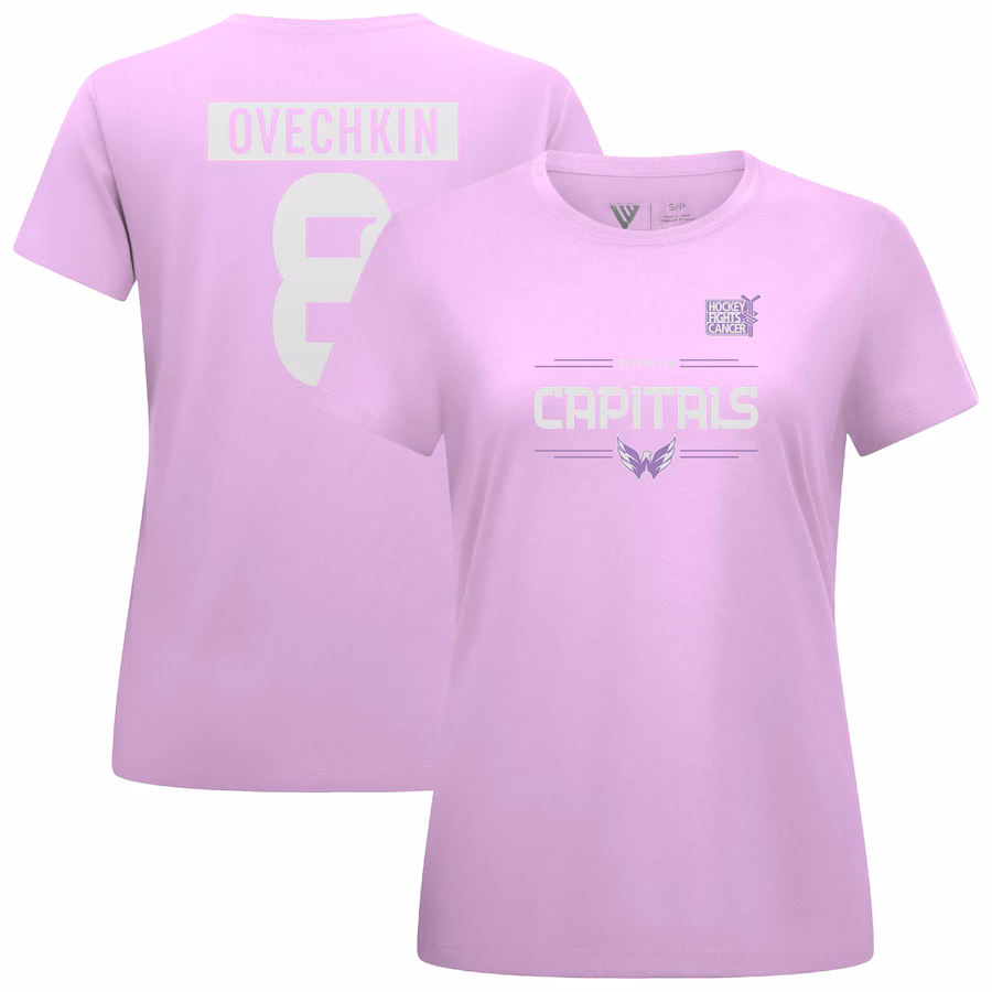 Women's Washington Capitals Alexander Ovechkin Levelwear Lavender Hockey Fights Cancer Anthem Name & Number T-Shirt - Ujersey
