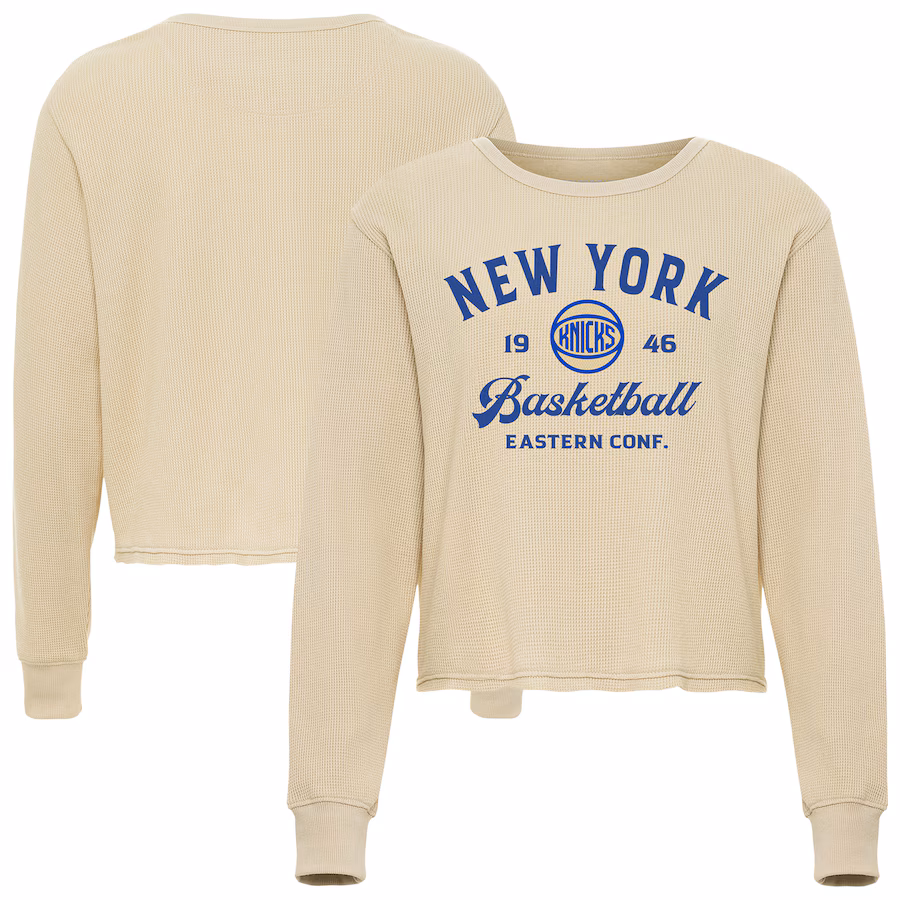 Unisex New York Knicks Sportiqe Cream High Country Collection Cullen Waffle Knit Long Sleeve T-Shirt - Ujersey