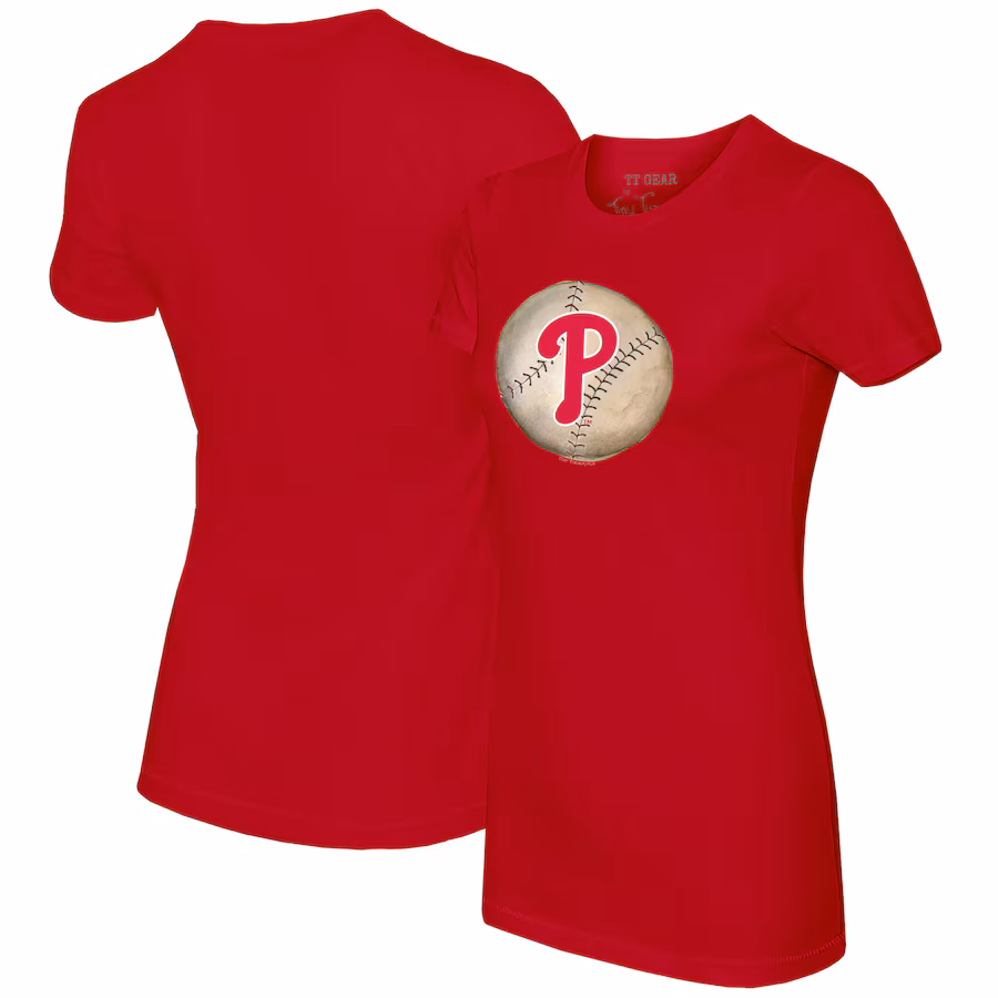 Women's Philadelphia Phillies Tiny Turnip Red Stitched Baseball T-Shirt - Ujersey