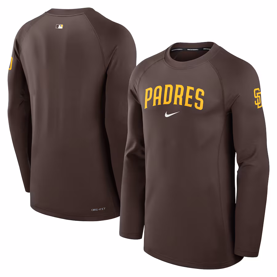 Men's San Diego Padres Nike Brown Authentic Collection Game Time Raglan Performance Long Sleeve T-Shirt - Ujersey