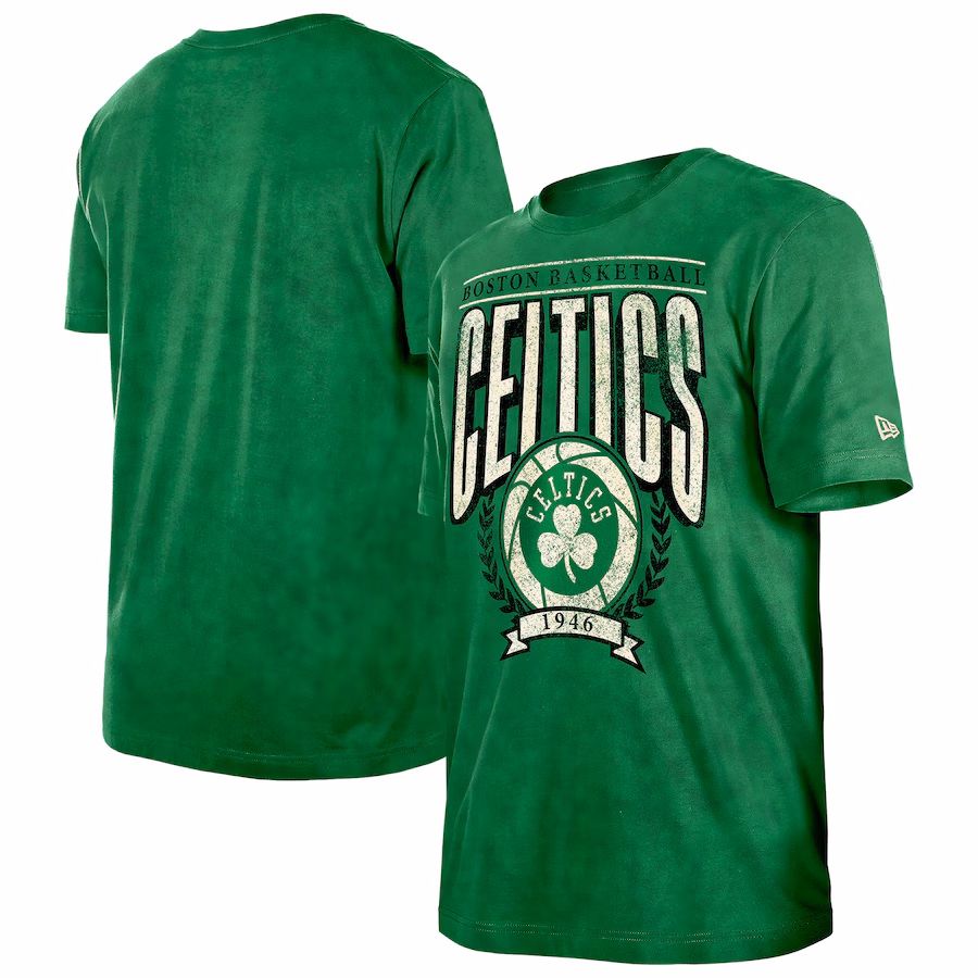 Men's Boston Celtics  New Era Kelly Green Hardwood Classics Oversized Boxy Mineral Wash T-Shirt - Ujersey
