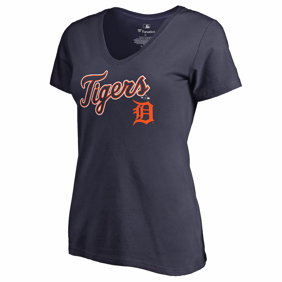 Women's Detroit Tigers Navy Team Lockup T-Shirt - Ujersey