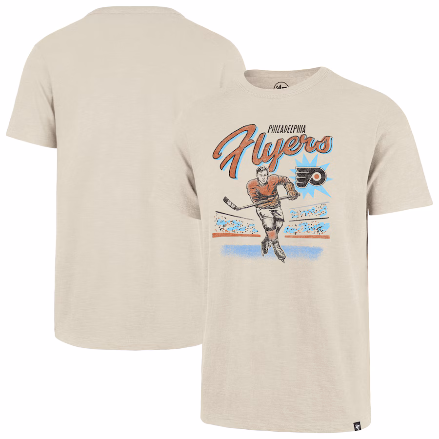 Men's Philadelphia Flyers '47 Natural Hockey Player Golden Age Scrum T-Shirt - Ujersey