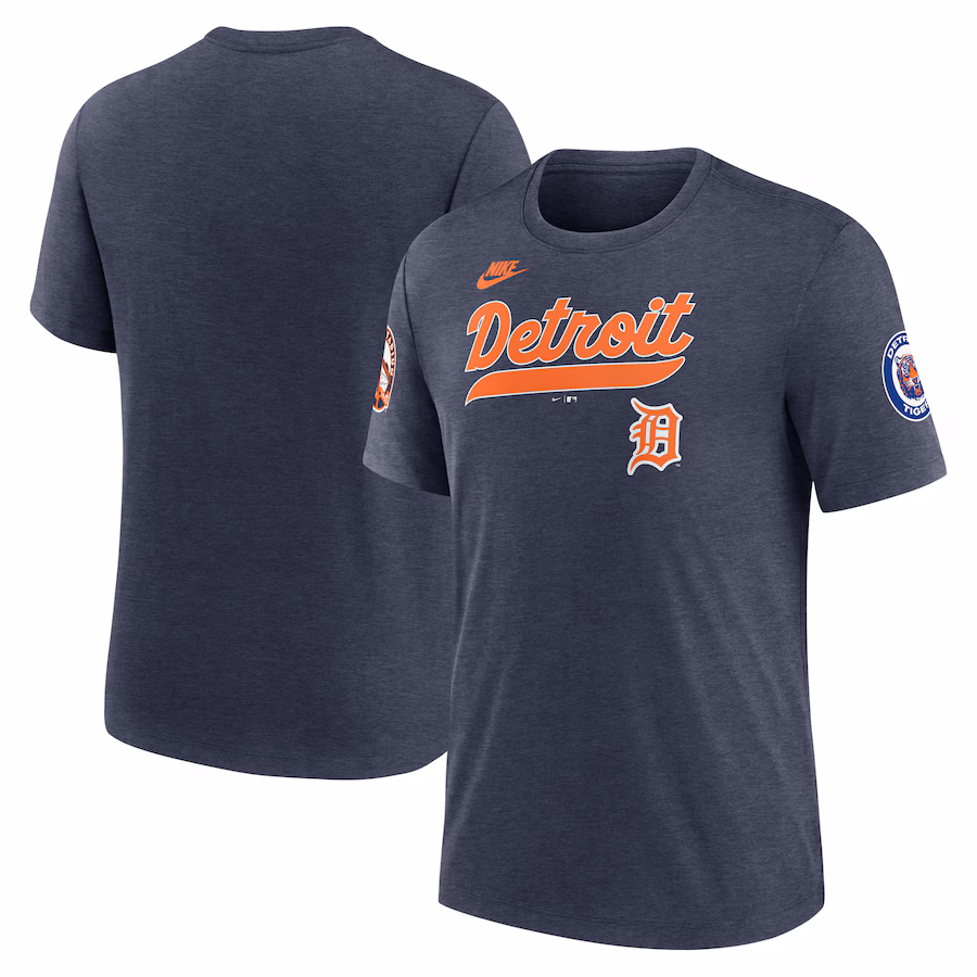 Men's Detroit Tigers Nike Heather Navy Cooperstown Collection Eras Tri-Blend T-Shirt - Ujersey