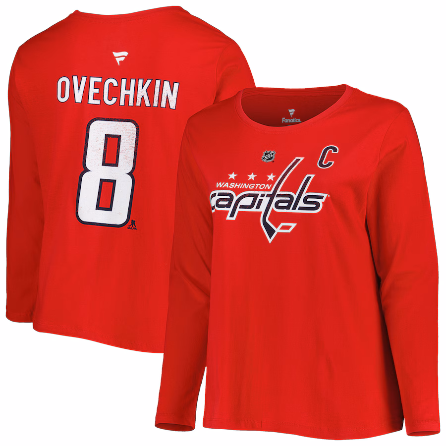 Women's Washington Capitals Alexander Ovechkin Profile Red Plus Size Distressed Printed Name & Number Long Sleeve T-Shirt - Ujersey