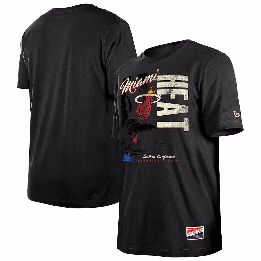 Men's Miami Heat  New Era Black Distressed Throwback Vintage Color Pack T-Shirt - Ujersey