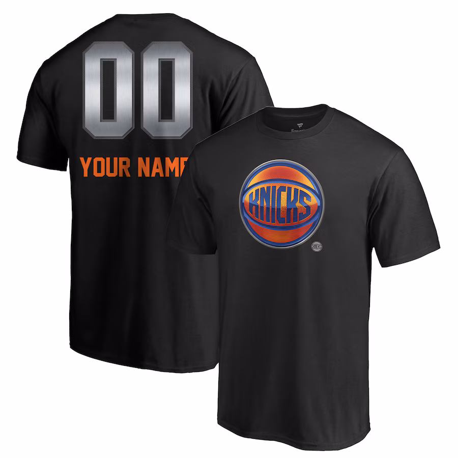 Men's New York Knicks Black Midnight Mascot Personalized Name & Number T-Shirt - Ujersey