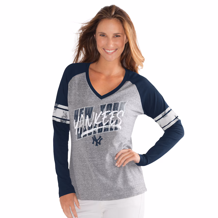 Women's New York Yankees G-III 4Her by Carl Banks Navy The Franchise Tri-Blend Raglan V-Neck Long Sleeve T-Shirt - Ujersey