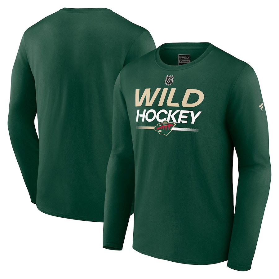 Men's Minnesota Wild Fanatics Green Authentic Pro Primary Long Sleeve T-Shirt - Ujersey