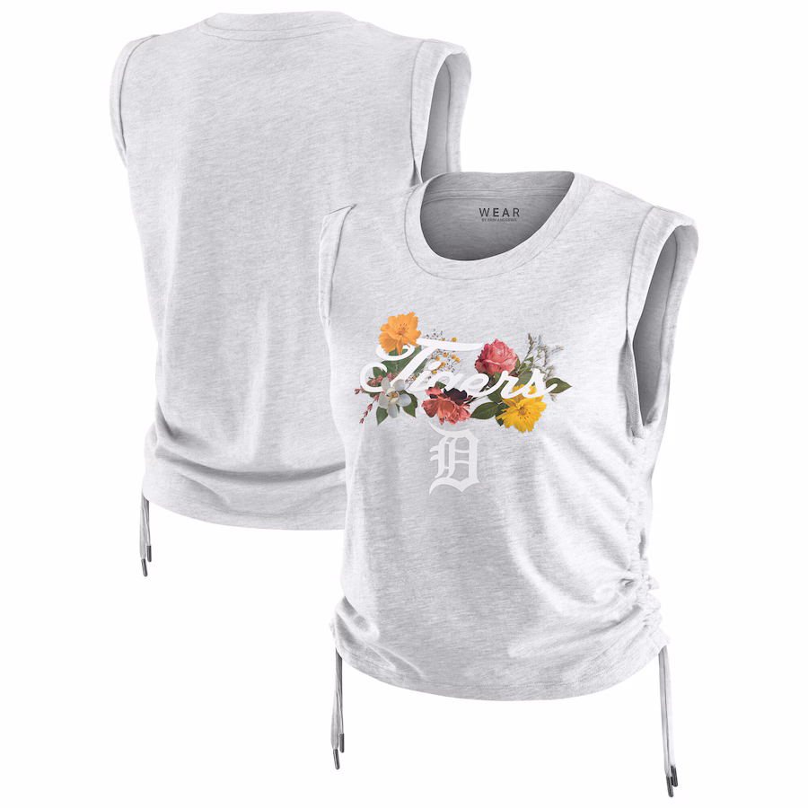 Women's Detroit Tigers WEAR by Erin Andrews Heather Gray Cinched Tank Top - Ujersey