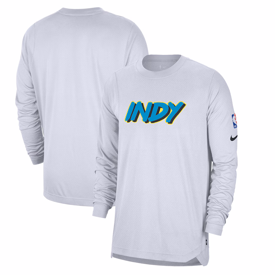 Men's Indiana Pacers Nike White 2024/25 City Edition Authentic Pregame Performance Long Sleeve Shooting T-Shirt - Ujersey