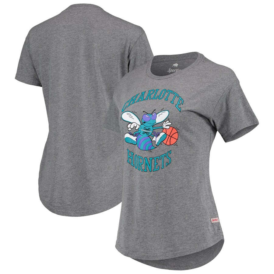 Women's Charlotte Hornets Sportiqe Heathered Gray Tri-Blend Phoebe T-Shirt - Ujersey