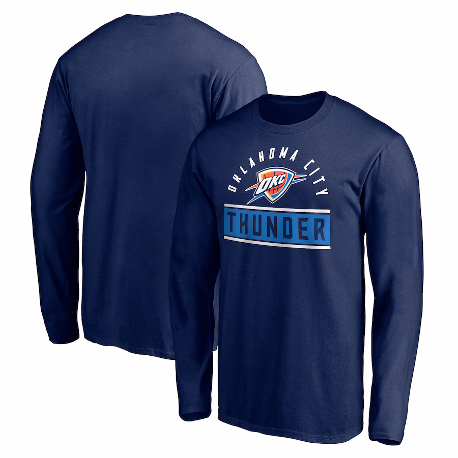 Men's Oklahoma City Thunder Navy Team Arch Knockout Long Sleeve T-Shirt - Ujersey