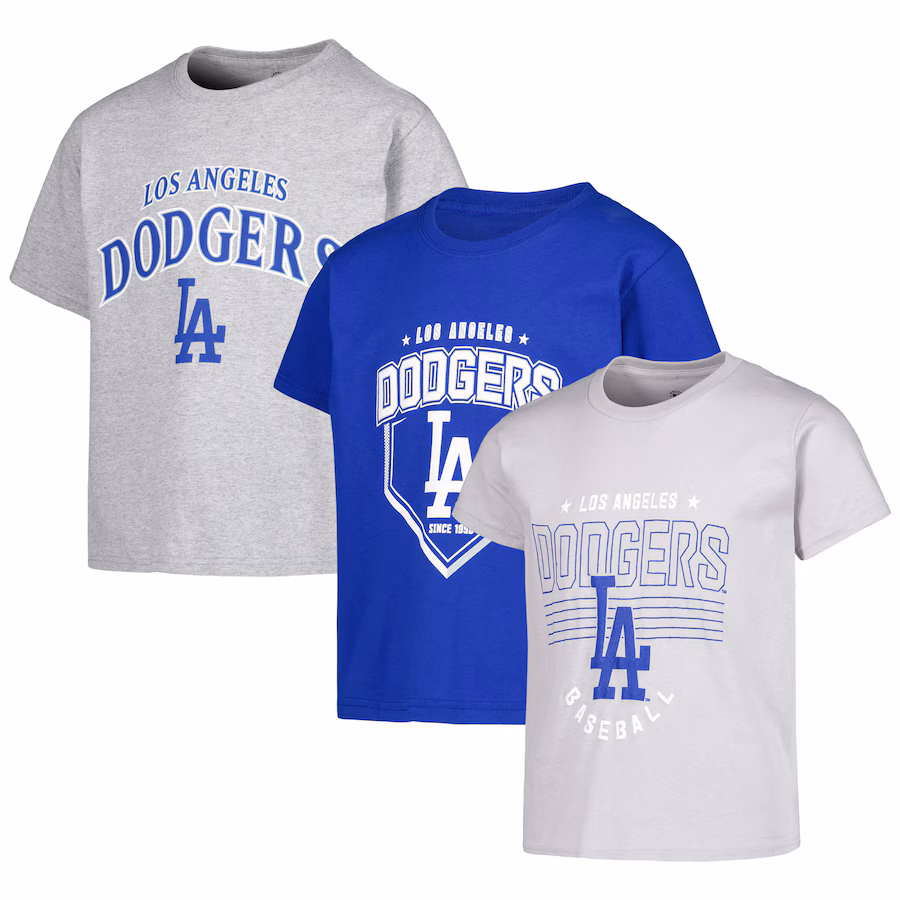 Youth Los Angeles Dodgers Stitches Gray/Royal/Heather Gray 3-Piece T-Shirt Combo Set - Ujersey