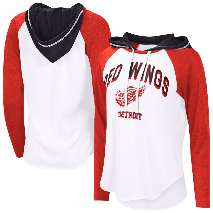 Women's Detroit Red Wings G-III 4Her by Carl Banks White VIP Raglan Long Sleeve Hoodie T-Shirt - Ujersey