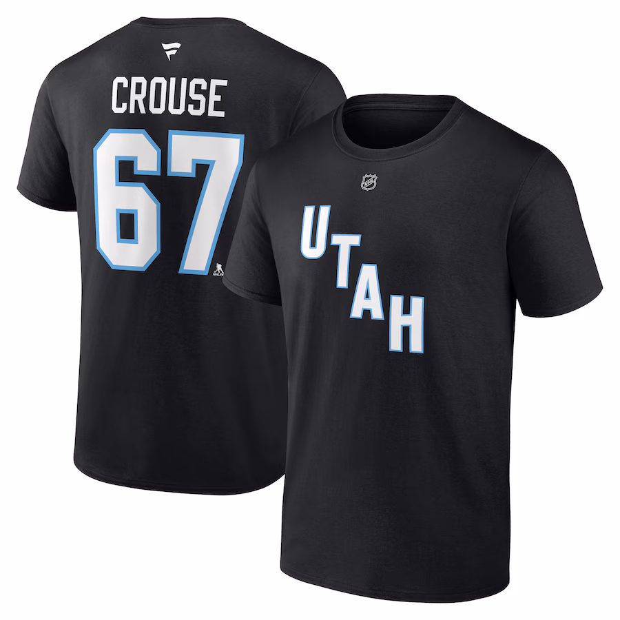 Men's Utah Hockey Club Lawson Crouse Fanatics Black Authentic Stack Name & Number T-Shirt - Ujersey