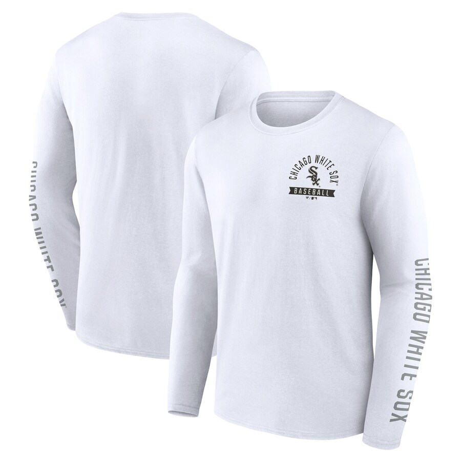 Men's Chicago White Sox Fanatics White Press Box Long Sleeve T-Shirt - Ujersey
