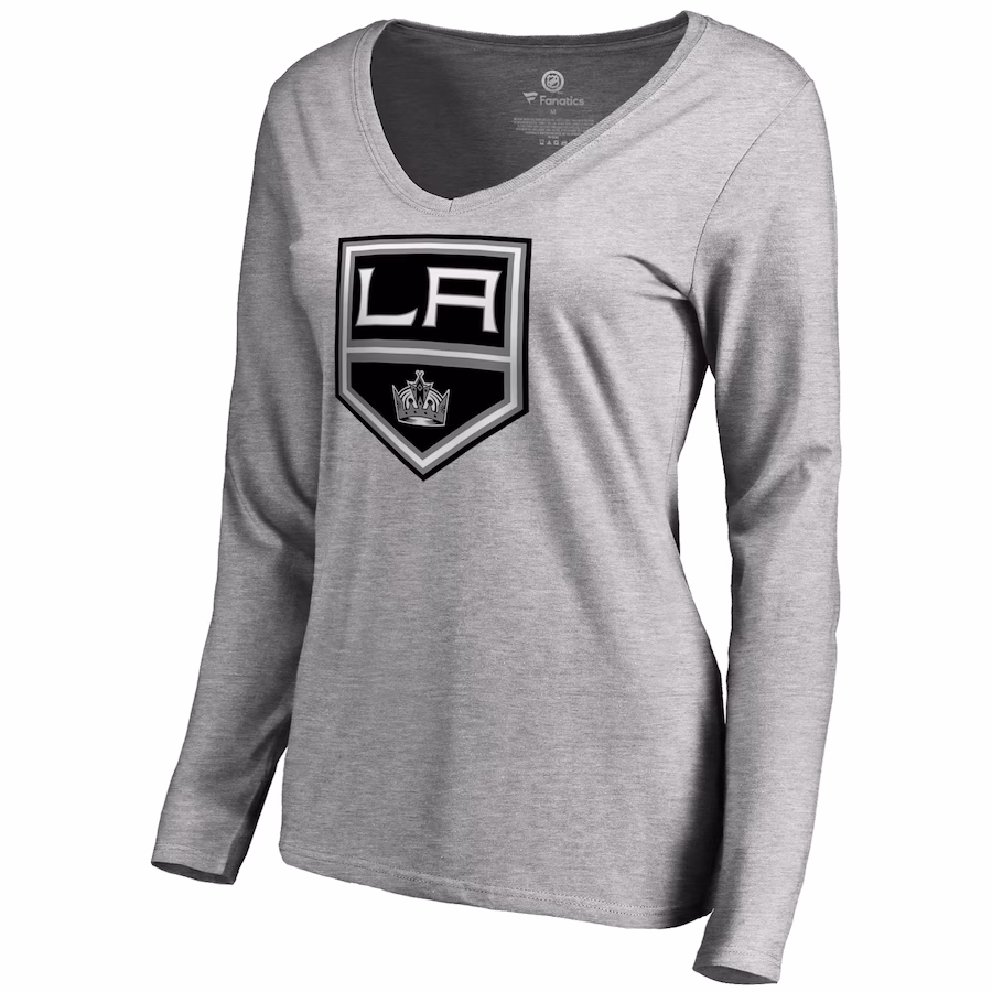 Women's Los Angeles Kings Heather Gray Team Alternate Long Sleeve V-Neck T-Shirt - Ujersey