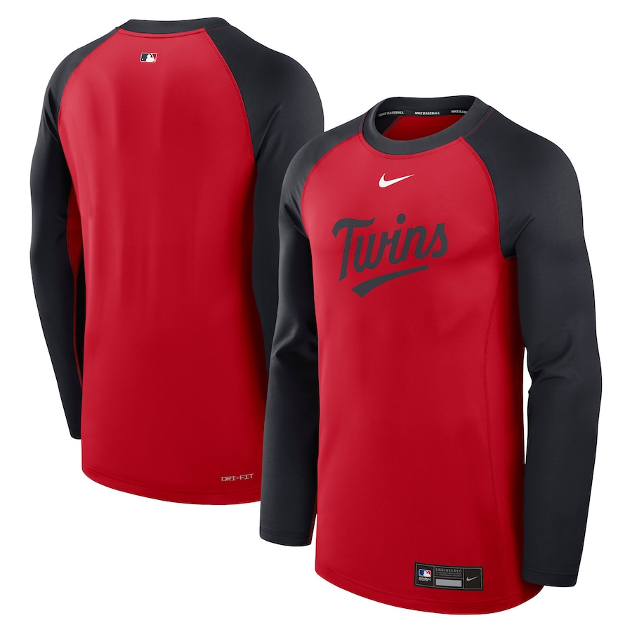 Men's Minnesota Twins Nike Red/Navy Authentic Collection Game Time Raglan Performance Long Sleeve T-Shirt - Ujersey
