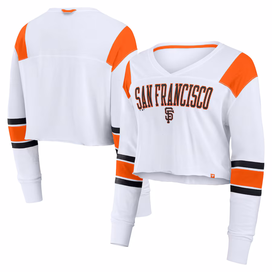 Women's San Francisco Giants Fanatics White Stretch Cropped Fashion Long Sleeve T-Shirt - Ujersey