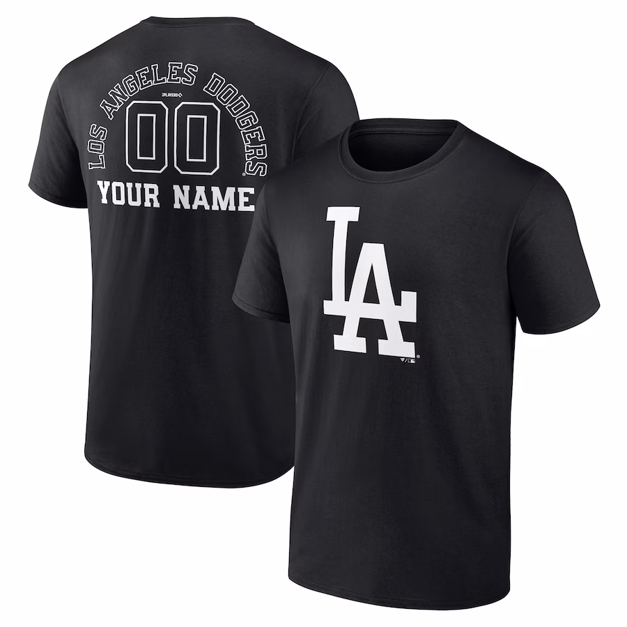Men's Los Angeles Dodgers Black Monochrome Personalized Name & Number T-Shirt - Ujersey