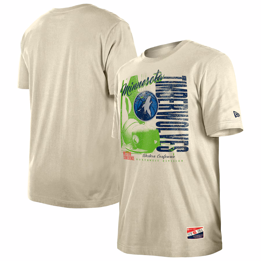 Men's Minnesota Timberwolves  New Era Cream Distressed Throwback Vintage Color Pack T-Shirt - Ujersey