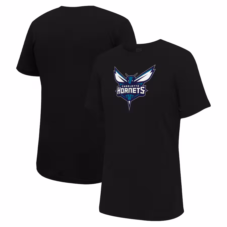 Unisex Charlotte Hornets Stadium Essentials Black Primary Logo T-Shirt - Ujersey
