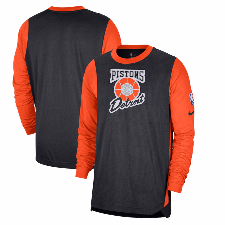 Men's Detroit Pistons Nike Black 2024/25 City Edition Authentic Pregame Performance Long Sleeve Shooting T-Shirt - Ujersey