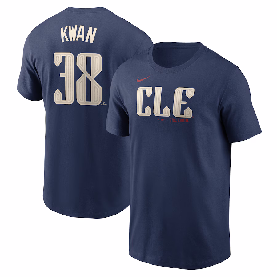 Men's Cleveland Guardians Steven Kwan Nike Navy 2024 City Connect Name & Number T-Shirt - Ujersey