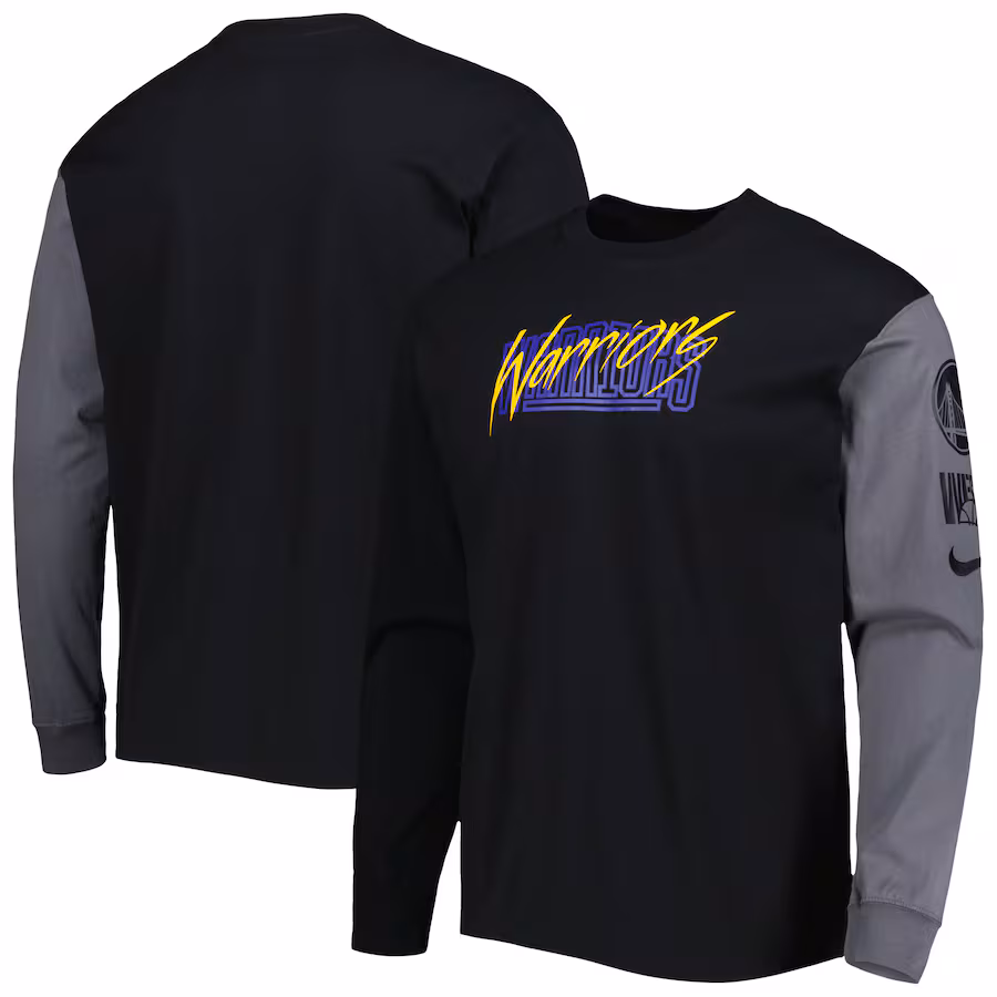 Men's Golden State Warriors Nike Black Courtside Versus Flight MAX90 Long Sleeve T-Shirt - Ujersey