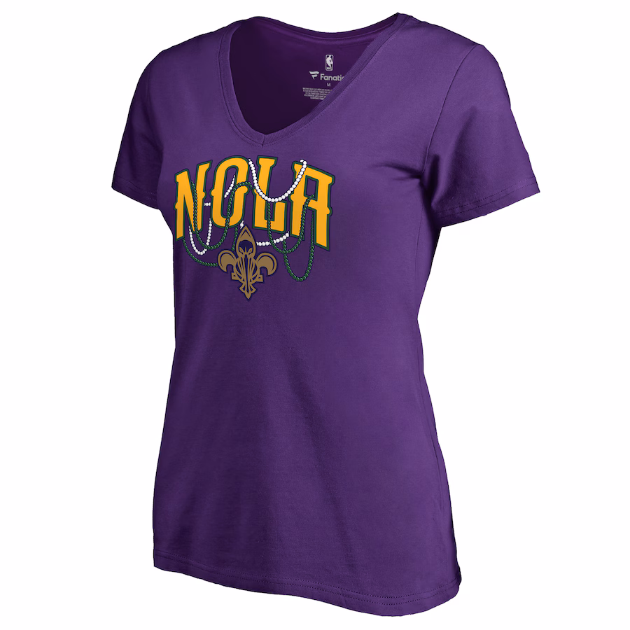 Women's New Orleans Pelicans Purple NOLA Beads Hometown Collection T-Shirt - Ujersey