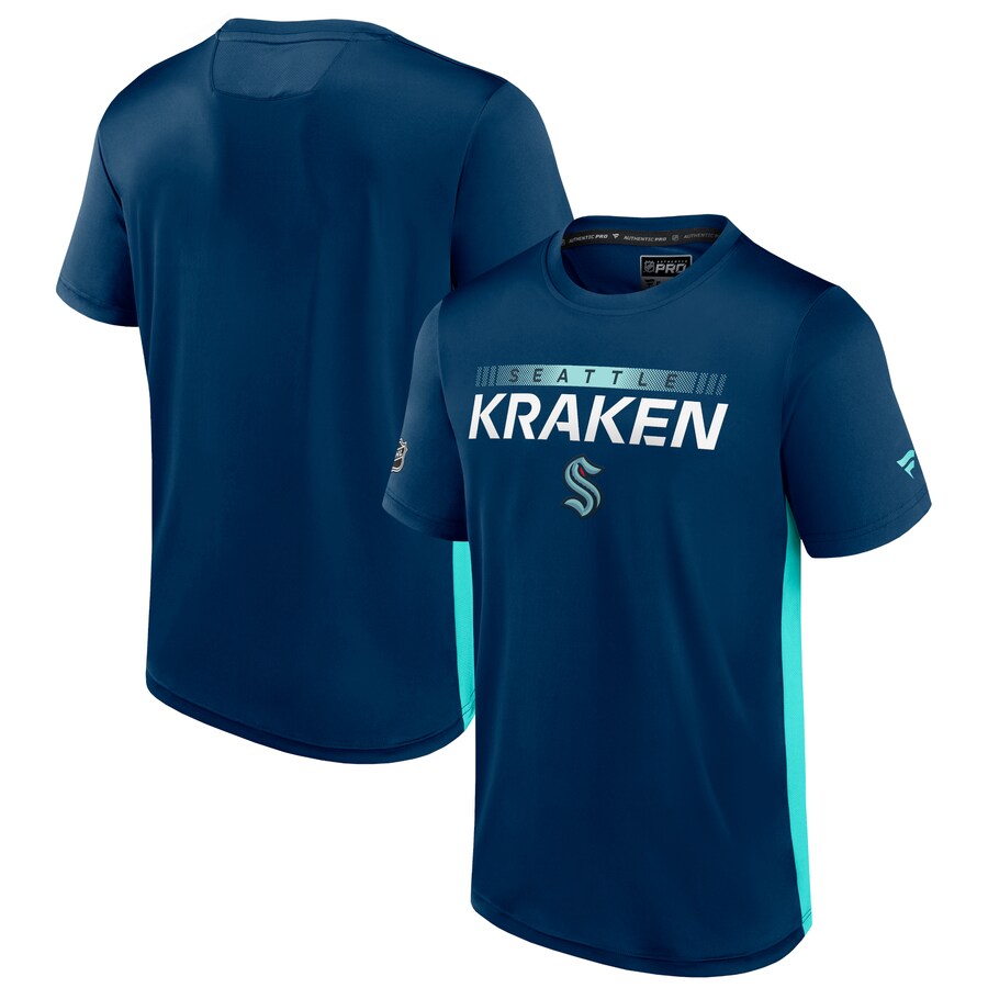 Men's Seattle Kraken Fanatics Deep Sea Blue/Light Blue Authentic Pro Rink Tech T-Shirt - Ujersey