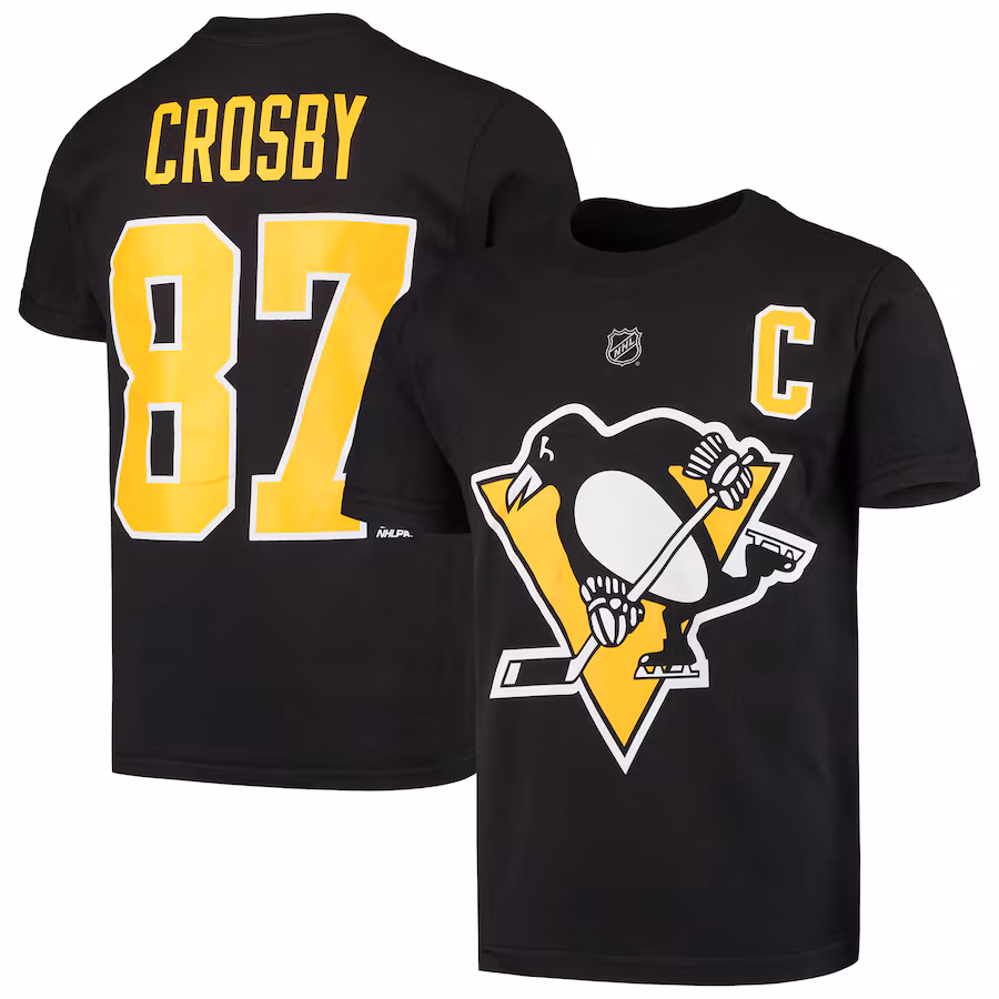 Youth Pittsburgh Penguins Sidney Crosby Black Player Name & Number T-Shirt - Ujersey