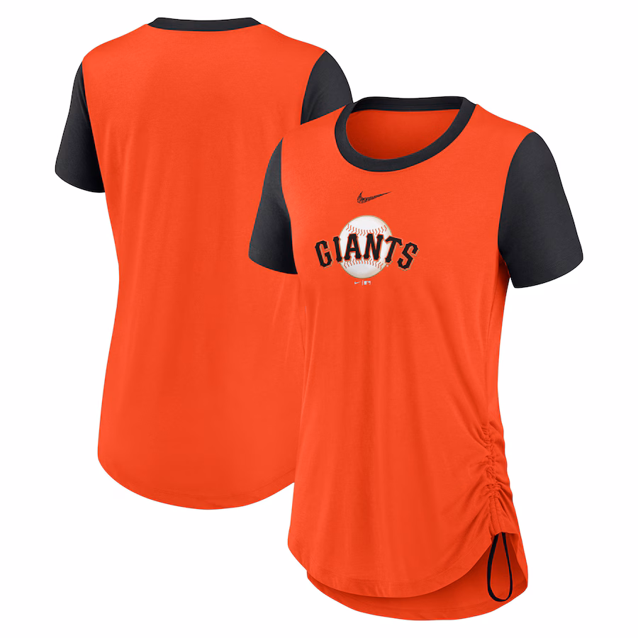 Women's San Francisco Giants Nike Orange Hipster Swoosh Cinched Tri-Blend Performance Fashion T-Shirt - Ujersey