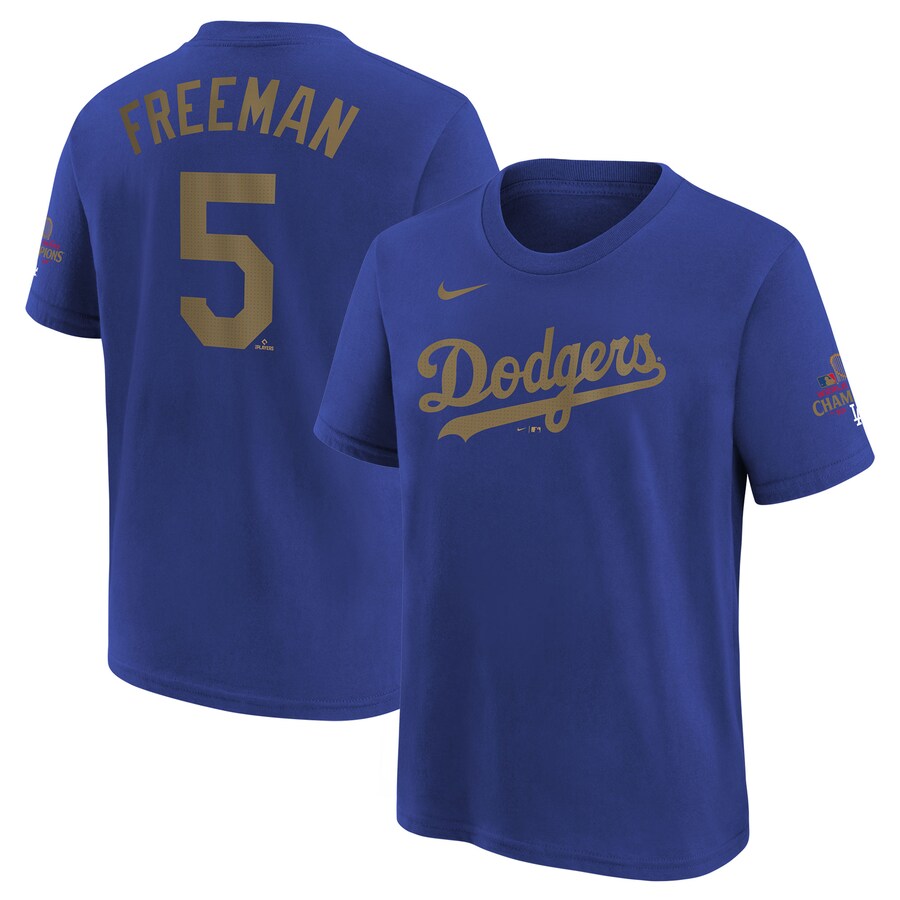 Youth Los Angeles Dodgers Freddie Freeman Nike Royal 2025 Gold Collection Name & Number T-Shirt - Ujersey
