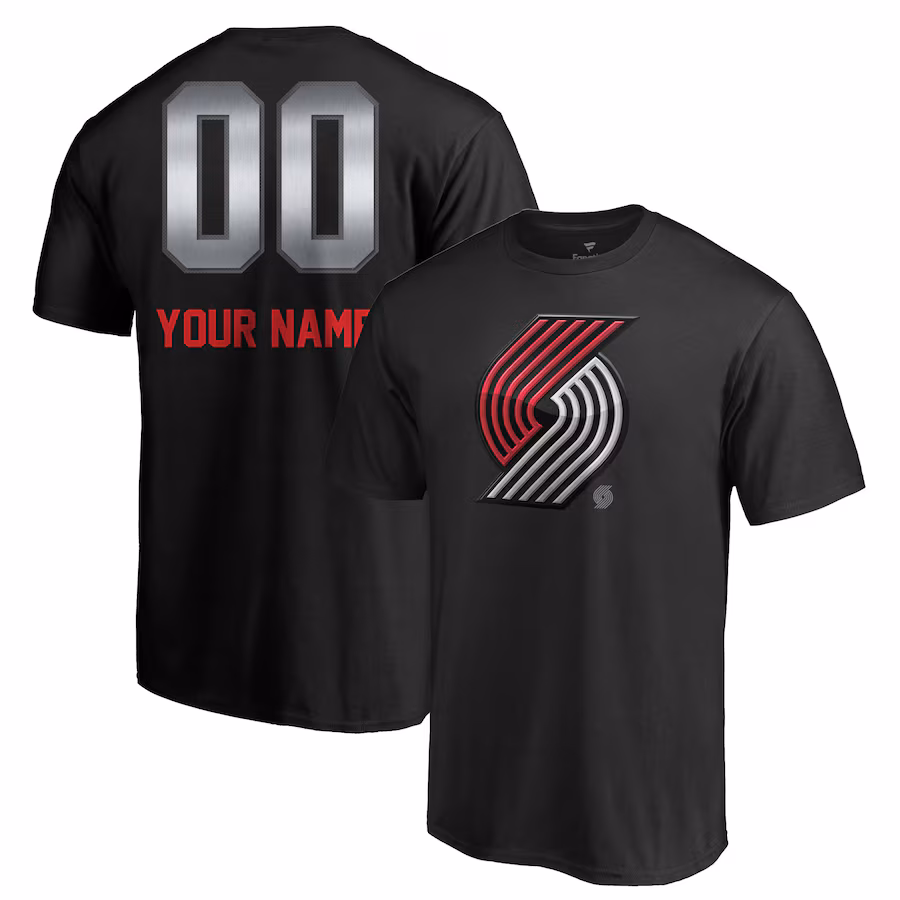 Men's Portland Trail Blazers Black Midnight Mascot Personalized Name & Number T-Shirt - Ujersey