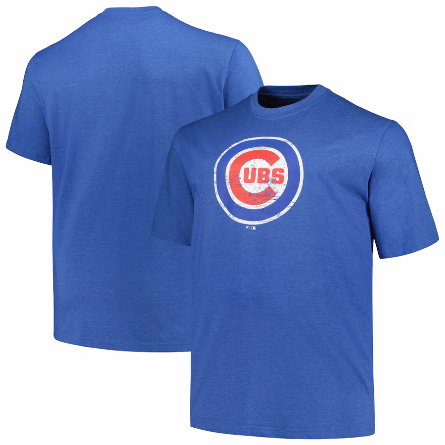 Men's Chicago Cubs Profile Heather Royal Big & Tall Weathered Logo T-Shirt - Ujersey
