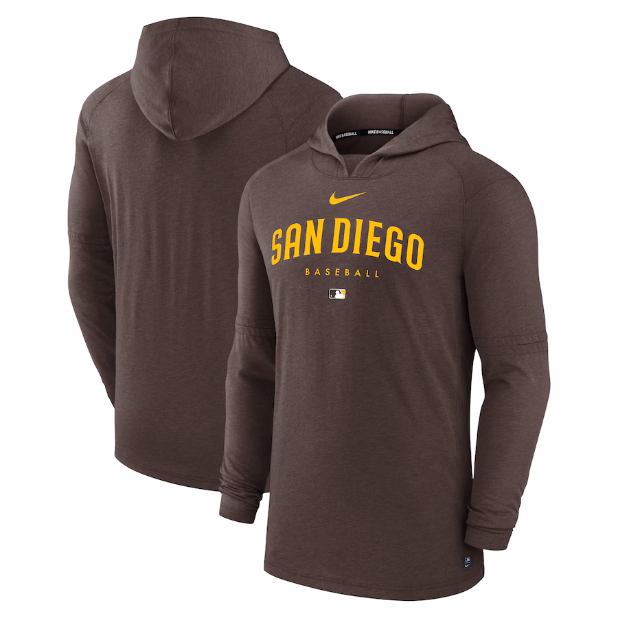 Men's San Diego Padres Nike Brown Authentic Collection Early Work Tri-Blend Performance Pullover Hoodie - Ujersey