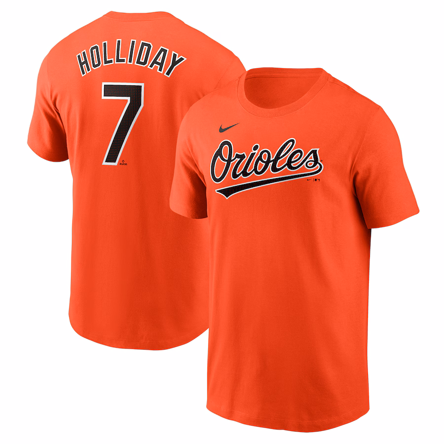 Men's Baltimore Orioles Jackson Holliday Nike Orange Fuse Name & Number T-Shirt - Ujersey