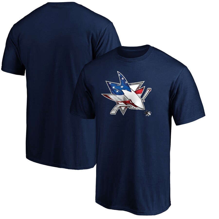 Men's San Jose Sharks Navy Banner Wave Logo T-Shirt - Ujersey