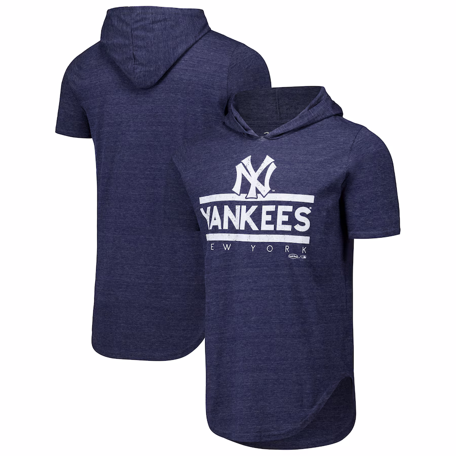 Men's New York Yankees Majestic Threads Navy Tri-Blend Hoodie T-Shirt - Ujersey