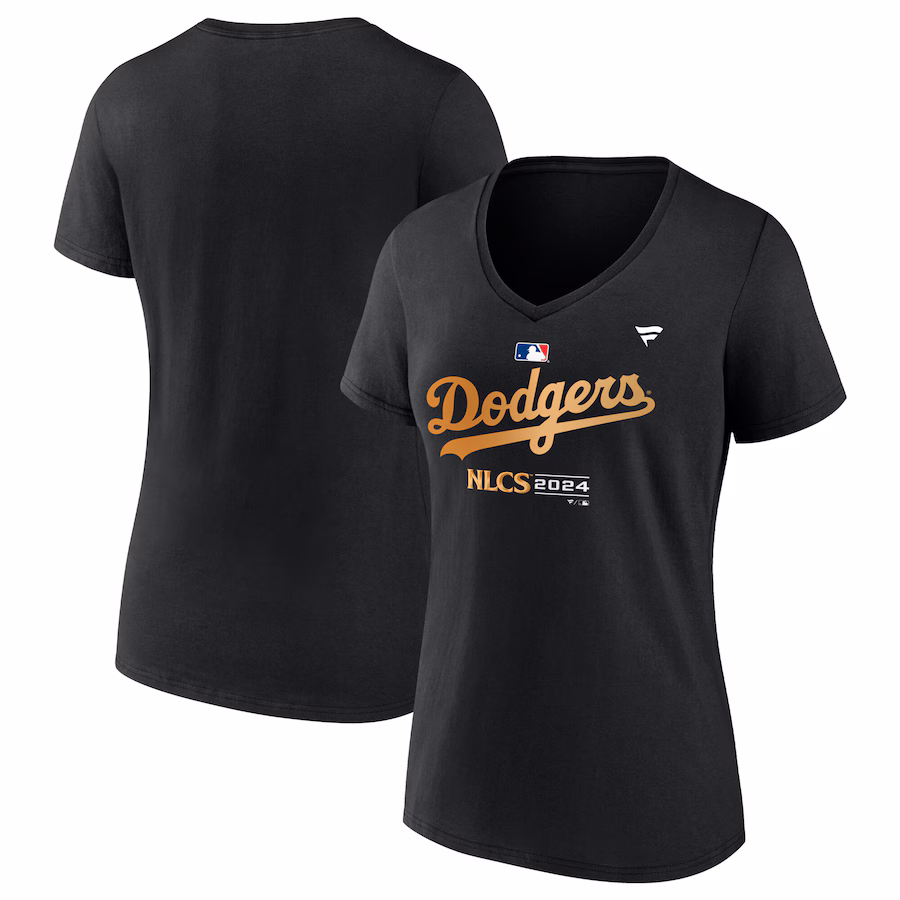 Women's Los Angeles Dodgers Fanatics Black 2024 National League Division Series Champions Locker Room V-Neck T-Shirt - Ujersey