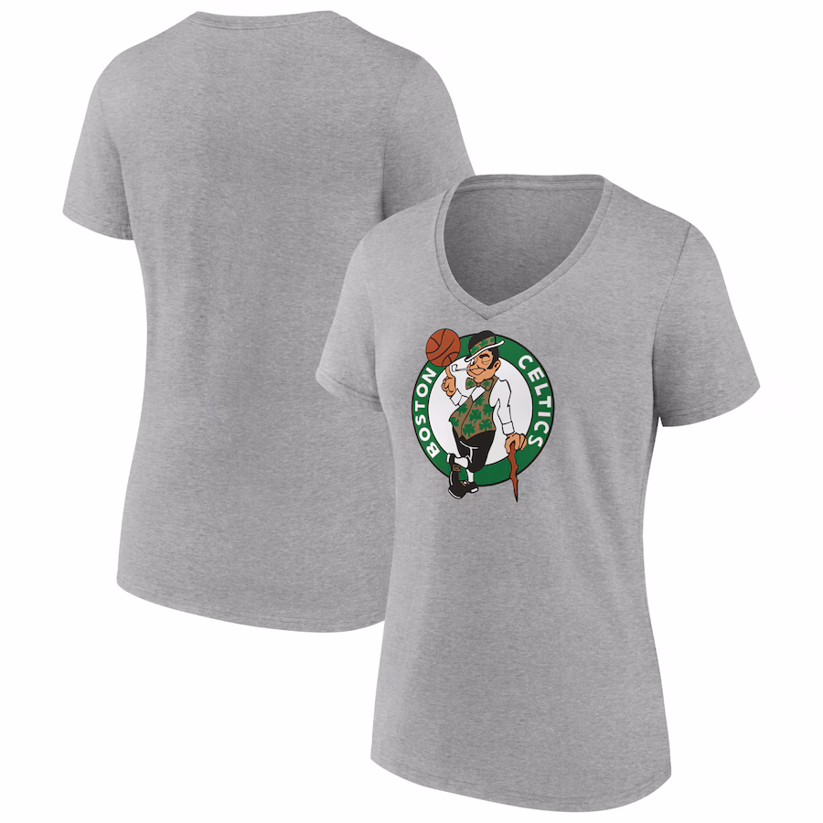 Women's Boston Celtics  Gray Primary Logo V-Neck T-Shirt - Ujersey
