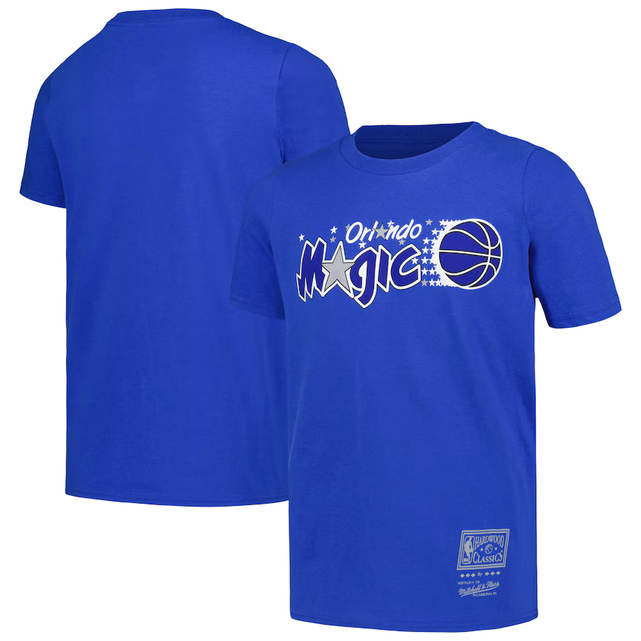 Youth Orlando Magic Mitchell & Ness Blue Hardwood Classics Retro Logo T-Shirt - Ujersey