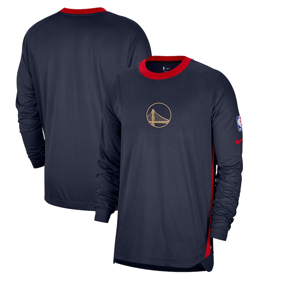 Men's Golden State Warriors Nike Navy 2024/25 City Edition Authentic Pregame Performance Long Sleeve Shooting T-Shirt - Ujersey