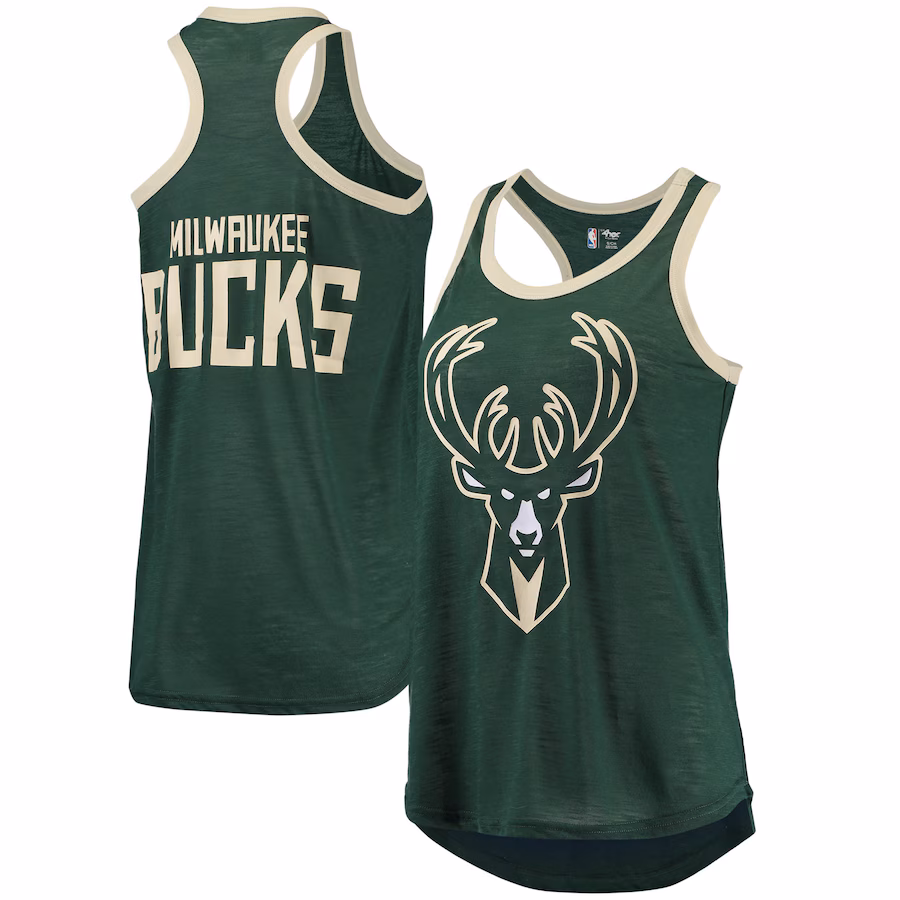 Women's Milwaukee Bucks G-III Sports by Carl Banks Hunter Green Showdown Scoop-Neck Racerback Tank Top - Ujersey