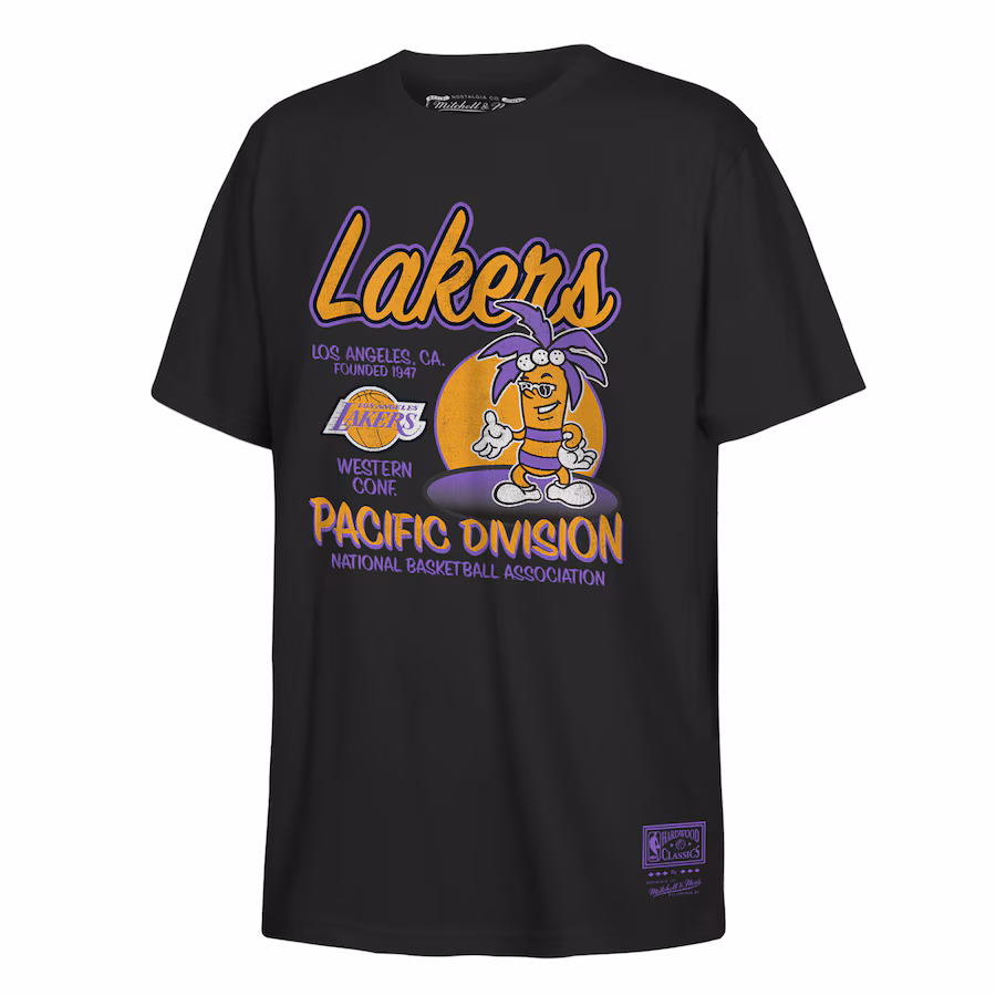Youth Los Angeles Lakers Mitchell & Ness Black Retro Mascot Script T-Shirt - Ujersey