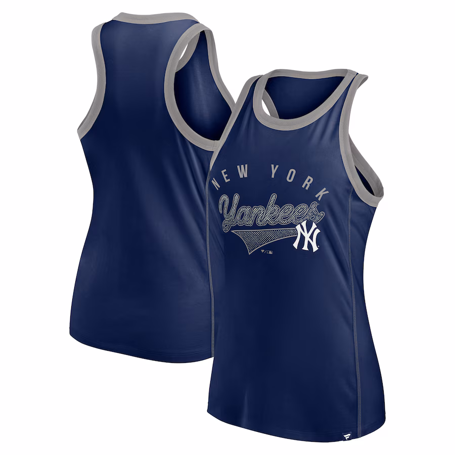 Women's New York Yankees Fanatics Navy Tailsweep Fashion Racerback Rhinestone Tank Top - Ujersey