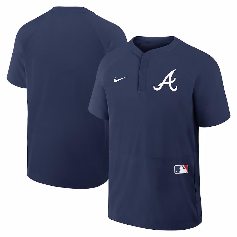 Men's Atlanta Braves Nike Navy Authentic Collection Raglan Short Sleeve Windshirt - Ujersey