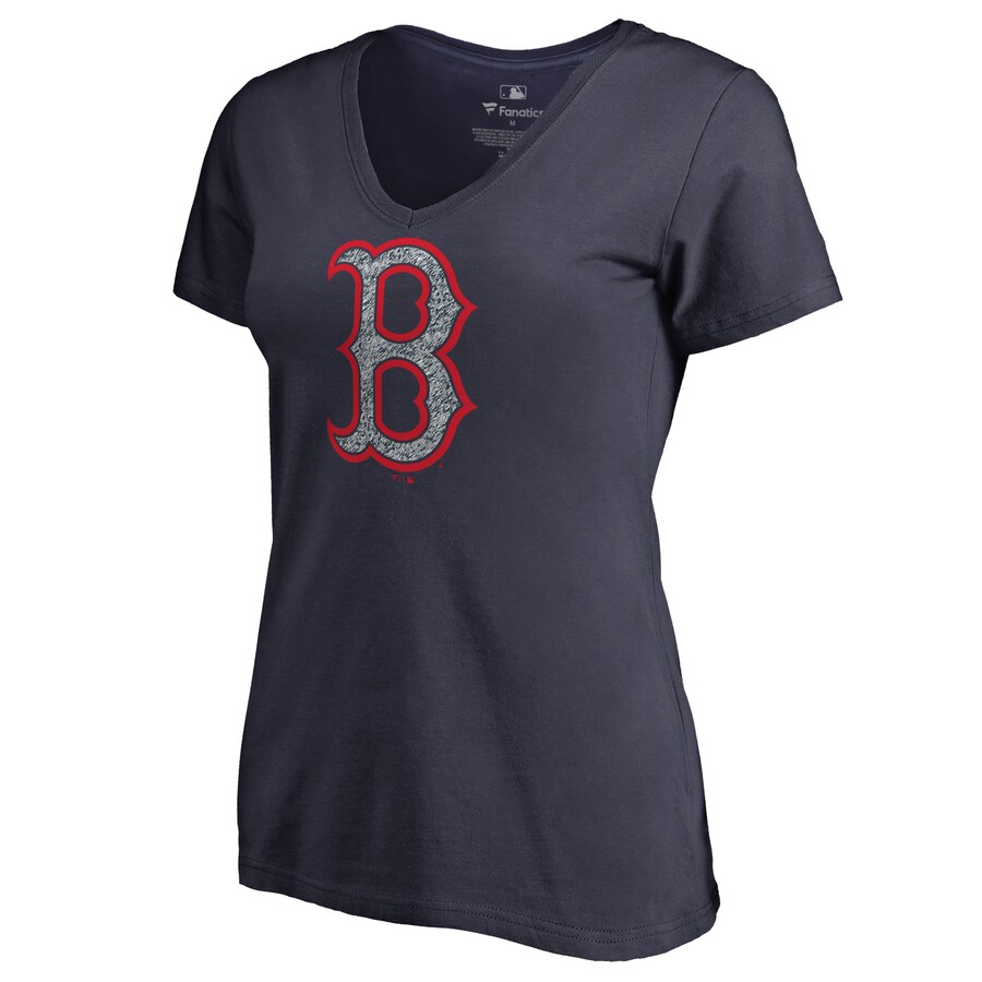 Women's Boston Red Sox Navy Static Logo V-Neck T-Shirt - Ujersey